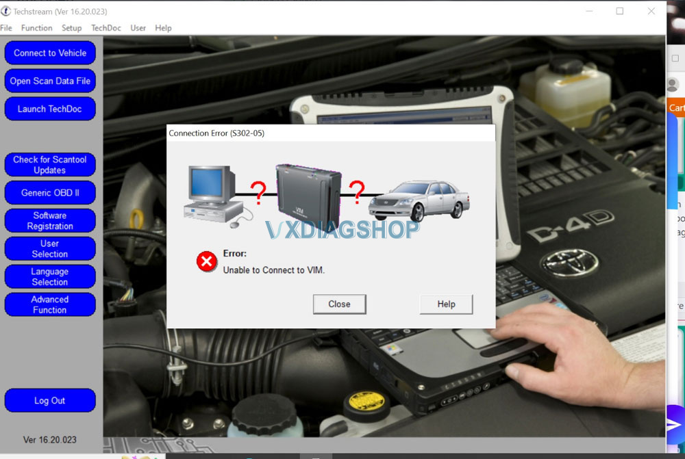 Vxdiag Toyota Techstream Uncable To Connect To Vim 1