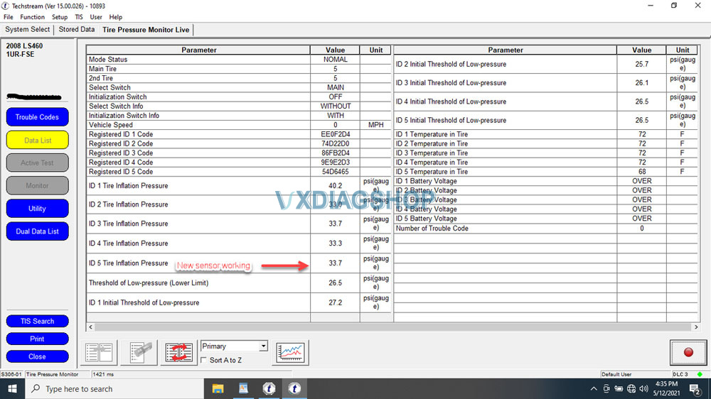 Vxdiag Techsteam Replace Lexus Ls460 Ls600 Tpms 14
