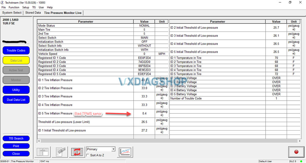 Vxdiag Techsteam Replace Lexus Ls460 Ls600 Tpms 4