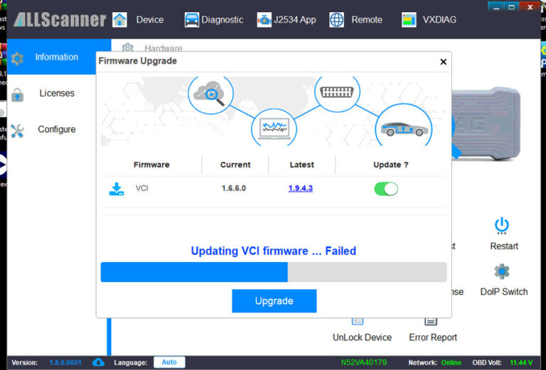 Benz C6 VCI Update License Failed Error Info 8006?