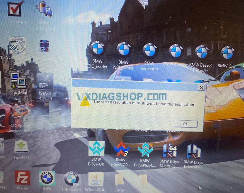 Vxdiag Bmw Istap Screen Resolution Is Insufficient To Run