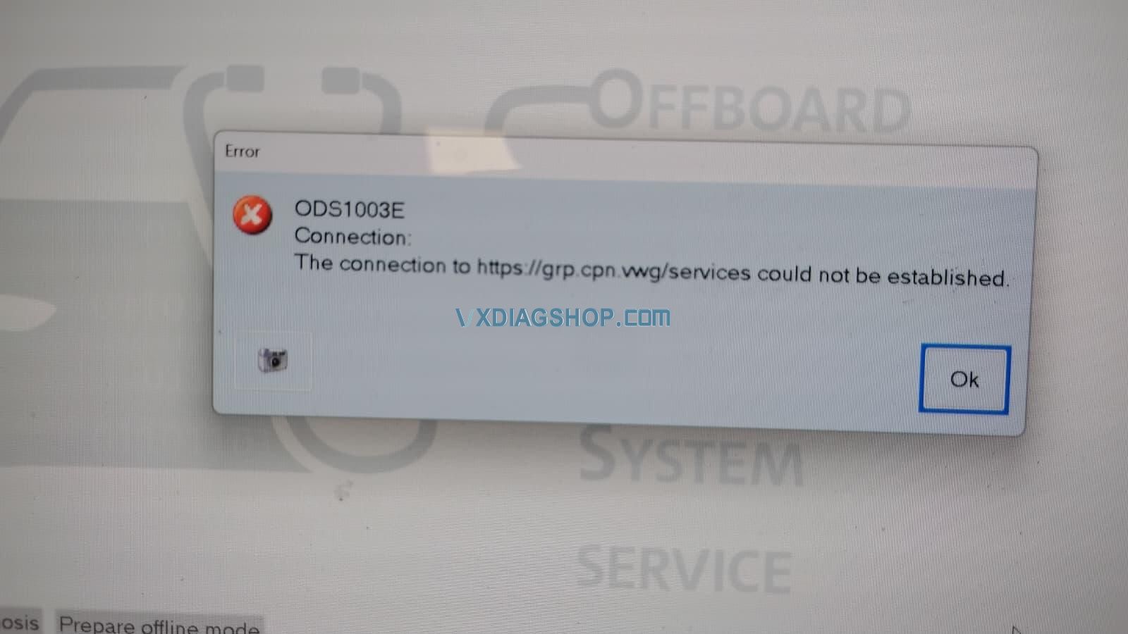 VXDIAG ODIS Online Account ODS1003E Server Error