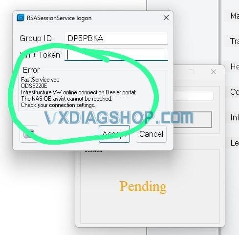 VXDIAG ODIS Online Account ODS922E Server Error